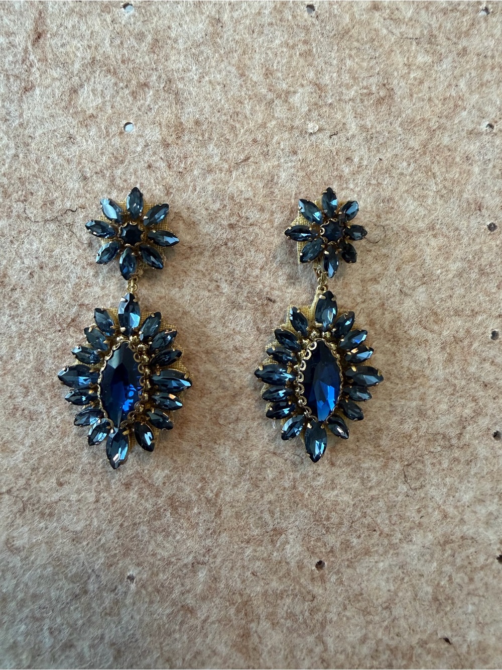 Deepa Gurnani Anthropologie Gold-Tone Sapphire Blue Crystal Drop Earrings